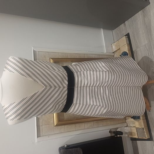 Beautiful Flattering Dress by Irish Designer Fee G, Soft Pink and Black Stripped Dress - Size 16