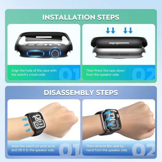 2 Pack Hard Protective Case Screen Protector Compatible with Apple Watch Series 11 Series 10 46mm, Anti-Drop Ultra-thin Full Coverage PC Cover for iWatch, 2 Black