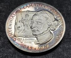 (41.3 Grams .999 Silver) 1967 Canadian Confederation Centennial Medal John A. Macdonald