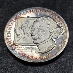 (41.3 Grams .999 Silver) 1967 Canadian Confederation Centennial Medal John A. Macdonald