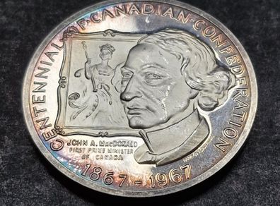 (41.3 Grams .999 Silver) 1967 Canadian Confederation Centennial Medal John A. Macdonald
