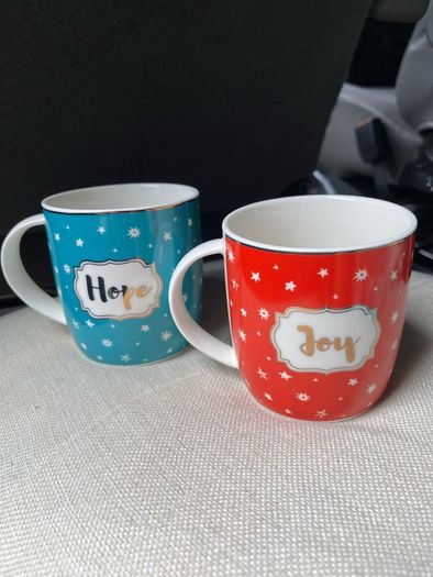 A Pair of Belleek Hope and Joy Mugs