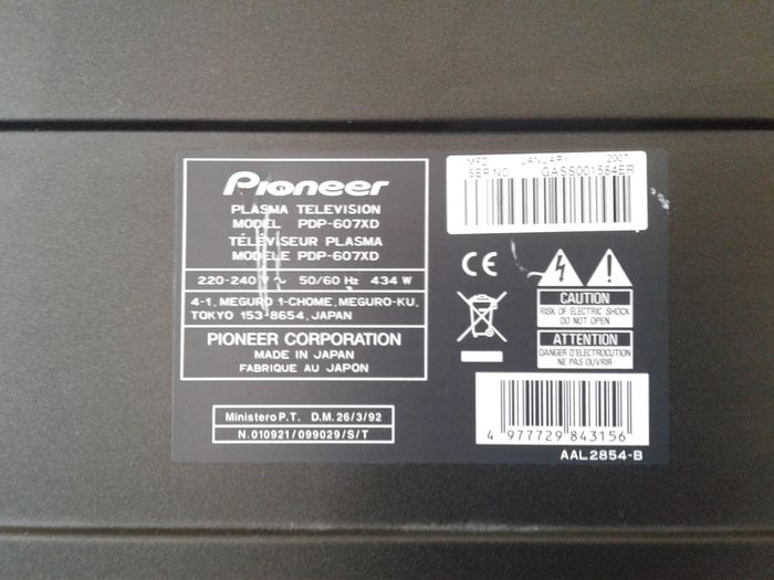 Pioneer PDP-607XD PureVision - 60" plasma TV Specs