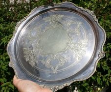 Vintage Silver and Gold Plate Serving Tray EPNS. 12" diameter