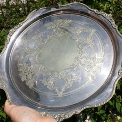 Vintage Silver and Gold Plate Serving Tray EPNS. 12" diameter