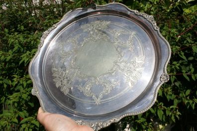 Vintage Silver and Gold Plate Serving Tray EPNS. 12" diameter