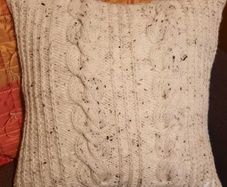 Hand Knit Aran and Fabric Cushion Cover