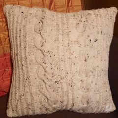 Hand Knit Aran and Fabric Cushion Cover