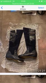 Cressy ladies long navy leather, and suede boots- size 5