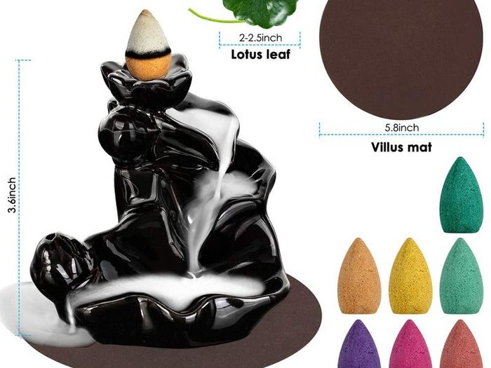 Waterfall Incense Holder Backflow Cone Ceramic Burner Handcrafted Porcelain Censer Incense Stick Stand with 20 Cones