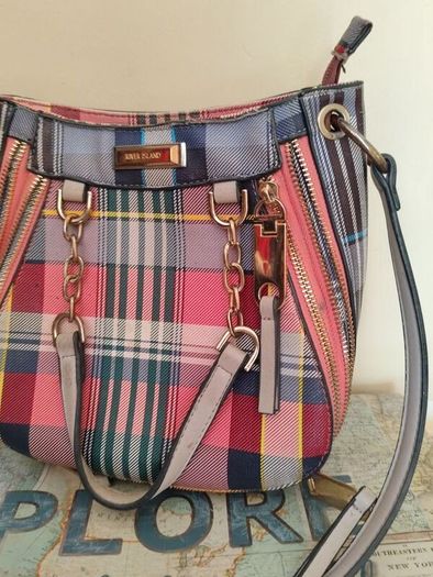 River Island Plaid Tartan Winged Tote Bag Crossbody & Chain Detail
