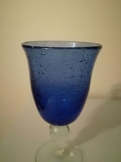 Hand Blown Blue Goblet Wine Glass