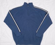 Crane Sports Blue Quarter Zip Ribbed Pullover Golf Sweater Racing Stripes Size L