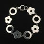 Solid .950 Silver Modernist Flower & Circle Link Bracelet Image 2