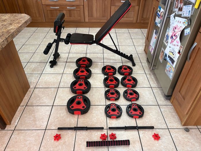 Nice Gym Set, Multiangle Weight Bench + Adidas Dumbbell Weight Set!!