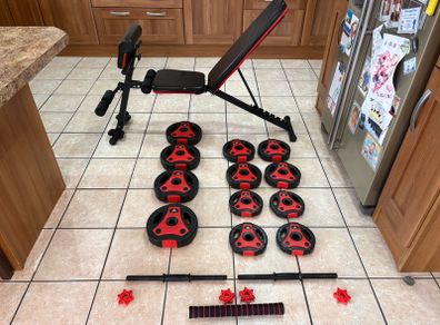 Nice Gym Set, Multiangle Weight Bench + Adidas Dumbbell Weight Set!!