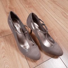 Marks & Spencer Taupe Beige Mushroom Suede T-Bar Court Heels Pumps 6.5UK/39.5EU