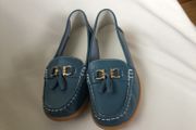 Ladies Brand New Blue Leather Moccasin Shoes Size 8 or 42
