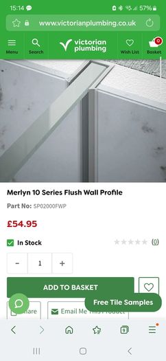 Shower screen wall profile. Brand Merlyn