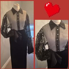 Cargo Nero blouse, Paris, lace detailing, M to L size, D18 post 8e