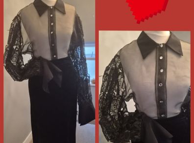 Cargo Nero blouse, Paris, lace detailing, M to L size, D18 post 8e