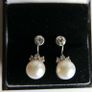 Vintage 14k Solid White Gold Round Bead Cultured Pearl Diamond Earrings 3,37g Image 6
