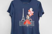 Pre Owned Navy Blue Paris Eiffel Tower Graphic T-Shirt