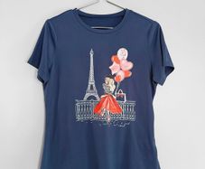 Pre Owned Navy Blue Paris Eiffel Tower Graphic T-Shirt