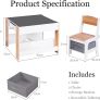 Kids Table and Chair Set, 4 in 1 Toddler Desk with Storage Drawer, Wooden Activity Table for 2 in 1 Detachable Tabletop,Bookshelf, Suitable for Classroom, Home, Nursery, Playroom Image 2