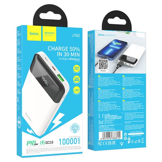 HOCO J102 PD20W 10000mAh Power Bank Fast Charging For iPhone 14 13 18W QC Type C USB External Battery Charger For Xiaomi Samsung