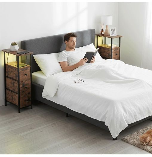 Bedside Table Set of 2 with Charging Station