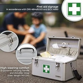 First Aid Box, Medical Box, Carrying Handle, Carry Strap, Aluminium, 40 x 22,5 x 20,5 cm