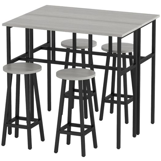 6-Piece Bar Table Set, 2 Breakfast Tables with 4 Stools, Counter Height Dining Tables & Chairs for Kitchen, Living Room, Grey