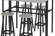 6-Piece Bar Table Set, 2 Breakfast Tables with 4 Stools, Counter Height Dining Tables &amp; Chairs for Kitchen, Living Room, Grey