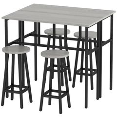 6-Piece Bar Table Set, 2 Breakfast Tables with 4 Stools, Counter Height Dining Tables & Chairs for Kitchen, Living Room, Grey
