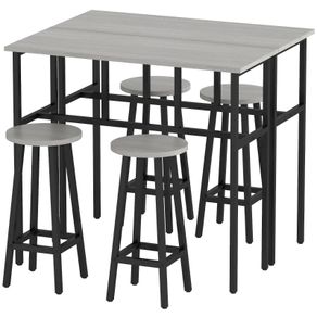 6-Piece Bar Table Set, 2 Breakfast Tables with 4 Stools, Counter Height Dining Tables & Chairs for Kitchen, Living Room, Grey