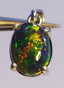 Ethiopian Black Opal 1.19 ct, S925 Silver Pendant rhodium plated