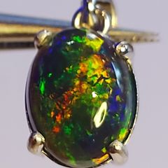 Ethiopian Black Opal 1.19 ct, S925 Silver Pendant rhodium plated