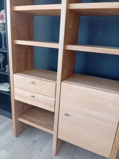 solid oak display cabinet with drawers