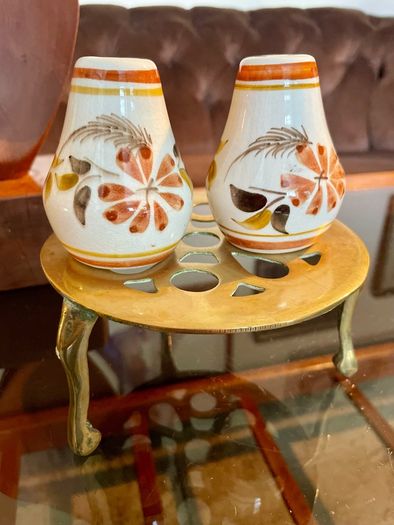 Vintage Set Hand Painted Ceramic Salt & Pepper Shakers Mid Century