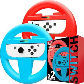 Steering Wheels for Nintendo Switch & OLED JoyCons, Racing Wheels for Mario Kart 8 Deluxe [Mariokart Switch Steering Wheel Joycon Controller Attachment Accessories] - TWIN PACK[1x Red & 1x Blue]