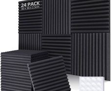 FREE EXPRESS SHIPPING Acoustic Foam Panels 24 Pack with Double-Sided Tape, Sound Proofing Panels Soundproofing Foam Sound Absorbing Panels Fireproof for Recording Studios, Offices & Home, 1" X 12" X 12"