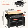 Black Kitchen Island Cart with Wooden Top, 4-Door Storage Cabinet, Drawers & Wheels Image 3