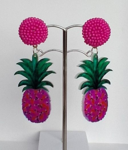 Tropical Hot Pink Seed Bead & Resin Earrings