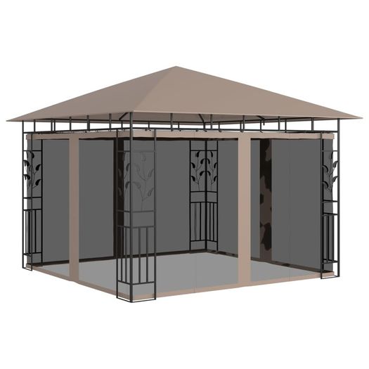 Gazebo with Mosquito Net and String Lights 3x3x2.73 m Taupe 180 g/m Sq