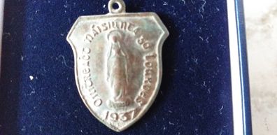 Vintage Rare Christian Lady Of Lourdes 1937 Gaelic Irish Brass Medal