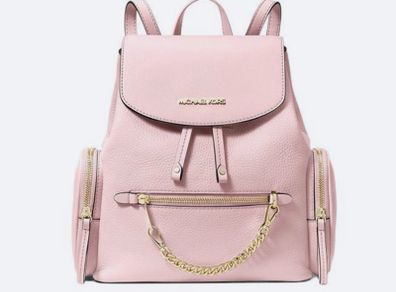 Brand New Michael Kors Jet Set Medium Backpack Light Pink Leather with Gold Chain