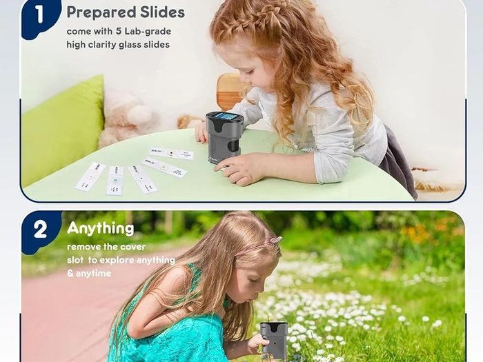 1000X Handheld Digital Microscope for Kids - 4K 2.0" Screen, Rechargeable Mini Labster Portable Pocket Scope, Includes Slides Kit - Science Gadget Edu Gift for Children Ages 4-12 (Grey)