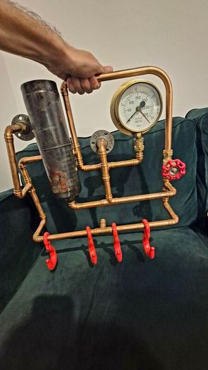 Coat Rack - Heavy Duty Industrial Copper Pipe with Vintage Gauge (Steampunk Style)