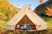 Canvas Bell Tent, 4 Seasons 4 m/13.12 ft Yurt Tent, Canvas Tent for Camping with Stove Jack, Breathable Tent Holds up to 6 People